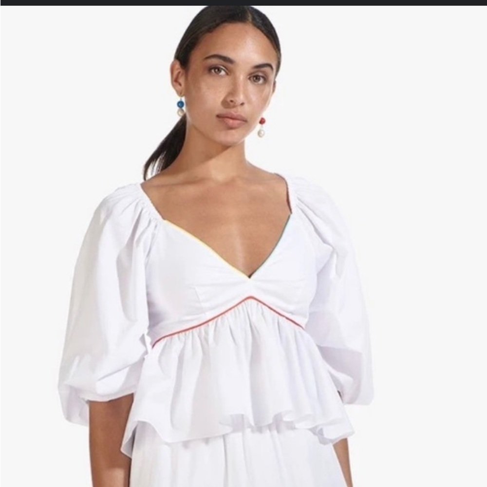 STAUD Short Sleeve V-Neck Empire Waist Dani Blouse